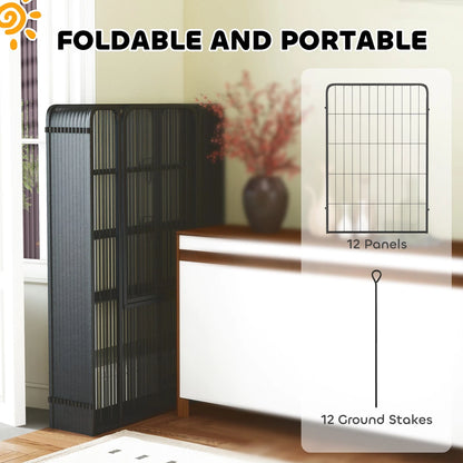 Dog Pen, 12-Panel Puppy Pen for Large Dogs, 100Hcm, Black