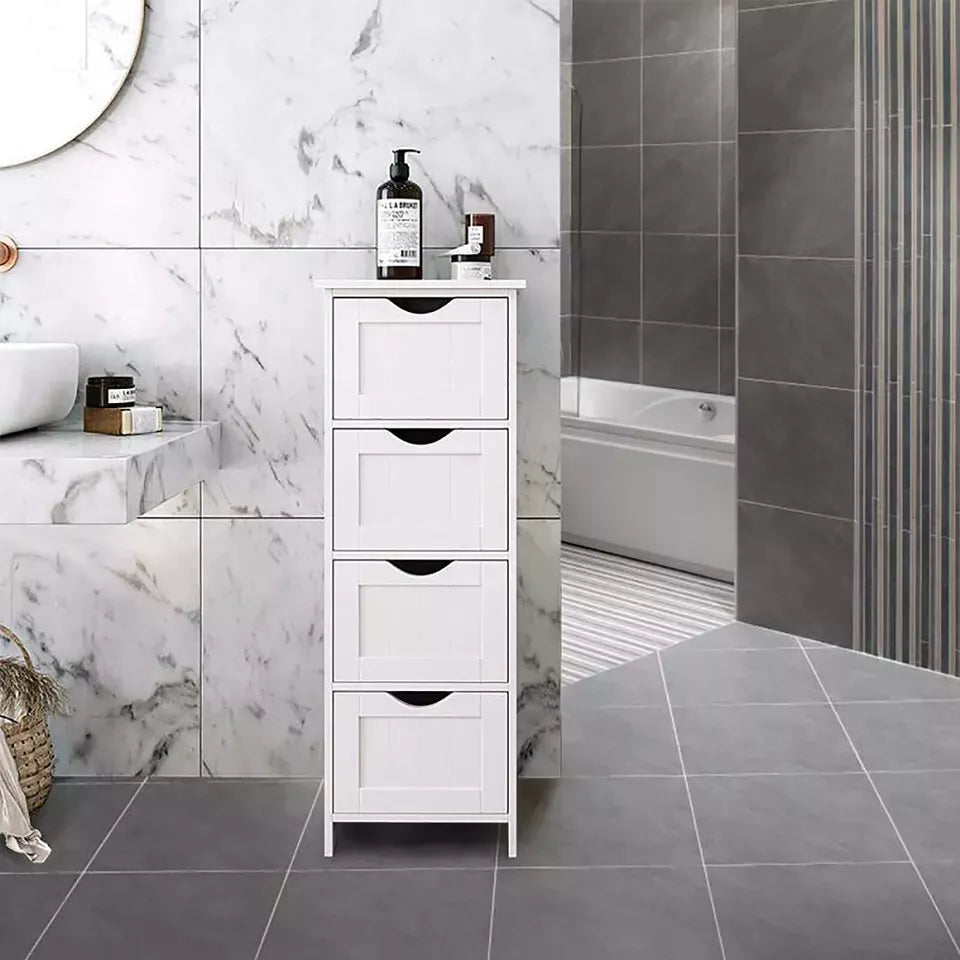 Bathroom Wood Cabinet Storage 4 Drawers Free Standing Cupboard Unit