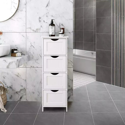 Bathroom Wood Cabinet Storage 4 Drawers Free Standing Cupboard Unit