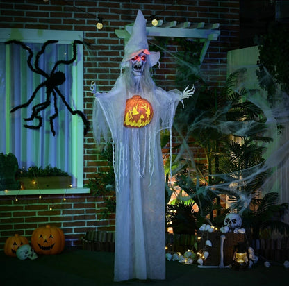 6ft Life Size Outdoor Halloween Decoration Witch with Pumpkin, Light Up Eyes