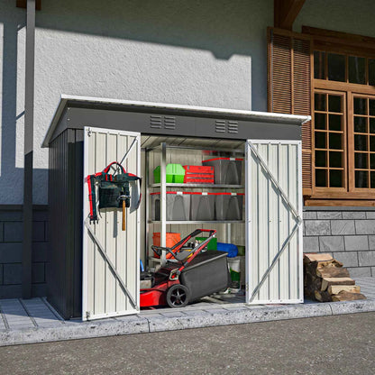 4X8FT Garden Shed Pent Roof Metal Free Foundation Base Storage House Anthracite