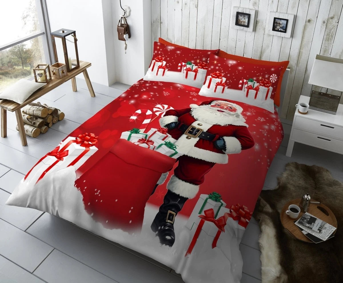 CHRISTMAS DUVET COVER SET Reversible Quilt XMAS Bedding Set