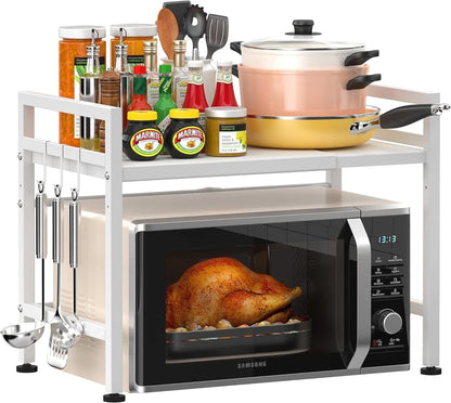 2 Tier Expandable Microwave oven Rack Stand Storage Holder Kitchen Corner Shelf