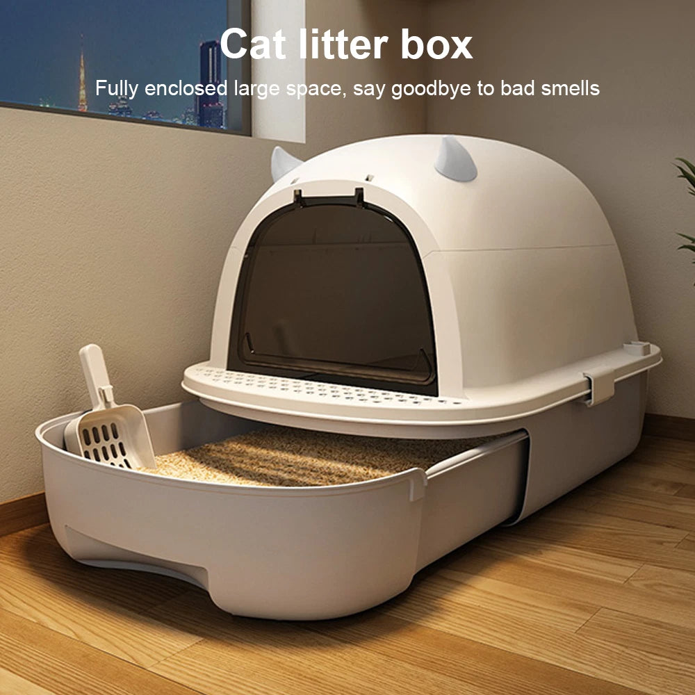 XL Large Cat Litter Box Self Cleaning Pan Drawer Anti-Splashing Cat Potty Tray