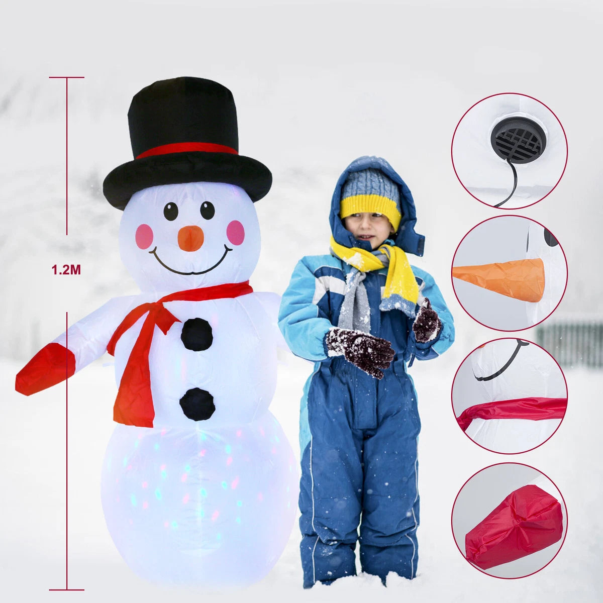 4FT Christmas Inflatable Snowman w/ LED Light Xmas Air Blown Outdoor Yard Decor
