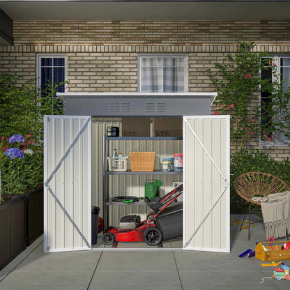 4X6FT Garden Metal Shed Storage House Pent Roof With Free Foundation Base Grey
