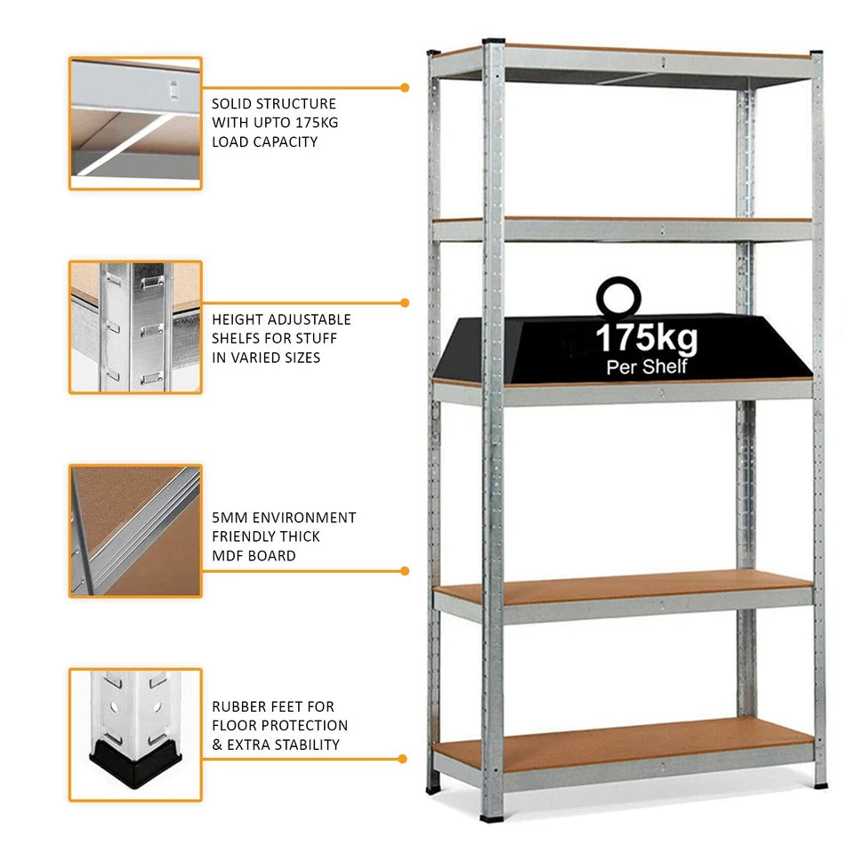 4 Bays Metal 5 Tier Garage Shelves Shelving Unit Racking Storage 180 x 90 x 40cm 4x