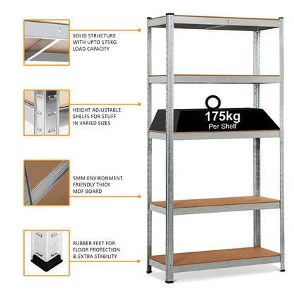 4 Bays Metal 5 Tier Garage Shelves Shelving Unit Racking Storage 180 x 90 x 40cm 4x