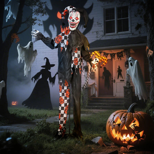 Sound Activated Halloween Animatronics Clown with Red Light Up Eyes
