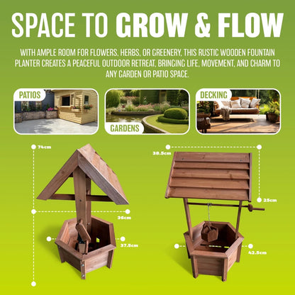 GARDEN WOODEN ORNAMENTAL PLANT FLOWER WISHING WELL PLANTER DECOR POT PATIO BOX
