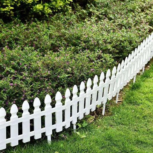 12 WHITE PLASTIC PICKET FENCING WOODEN EFFECT LAWN BORDER EDGE GARDEN EDGING