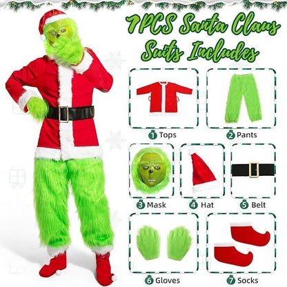 The Grinch Costume Mask Cosplay Adult Christmas Santa Suit Fancy Dress Outfit UK