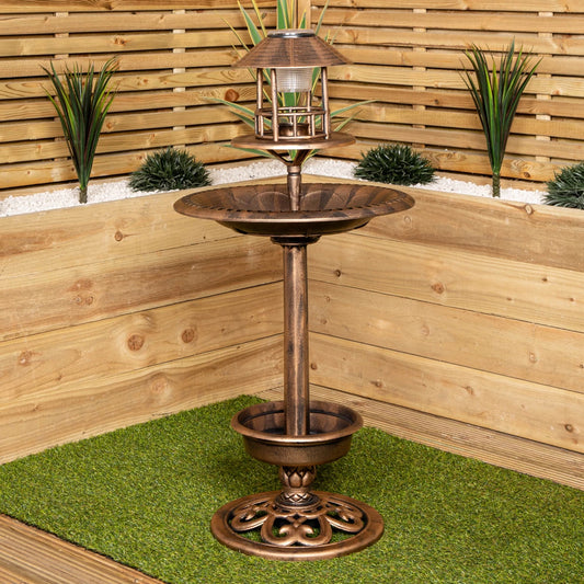 110cm Bronze Effect Resin Garden Bird Bath & Table with Solar Light