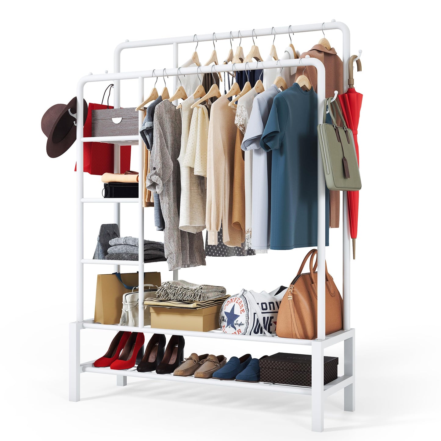 Heavy Duty Double Clothes Rail Hanging Rack Garment Display Stand Open Wardrobe Upgraded