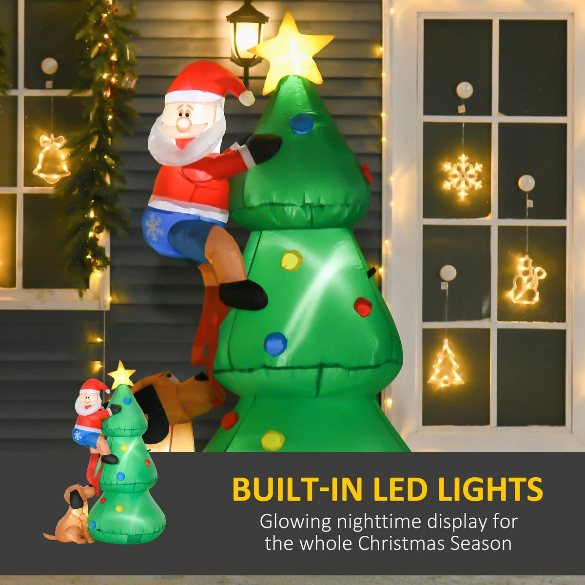 6ft Inflatable Christmas Tree, LED Lighted with Santa Claus Dog Decoration