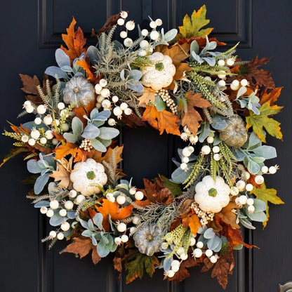 Halloween Fall Autumn Decor Wreath Pumpkin Maple Leaf Garland Front Door Window