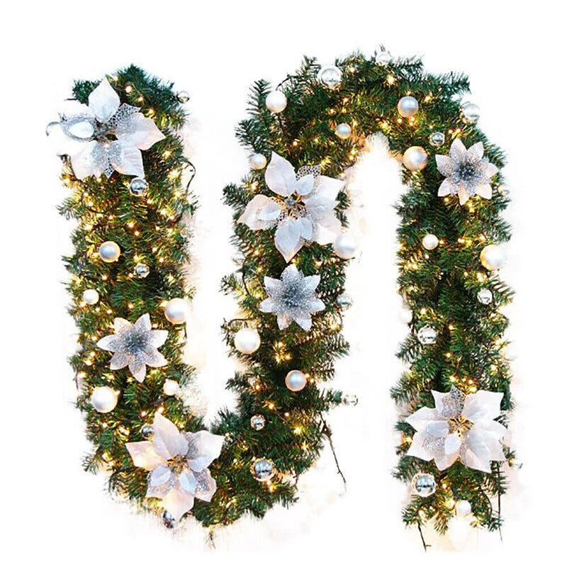 Christmas Garland 9ft Deluxe Super Thick Pre-lit with led light