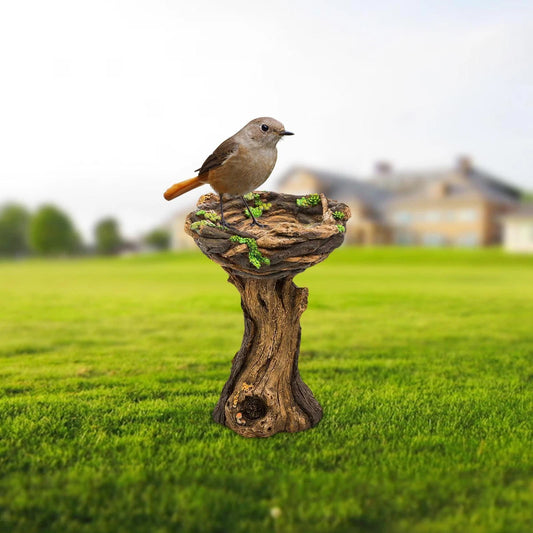 Tree Stump Bird Bath Bathing Bowl Decor Statue for Garden Outdoor Birdbath