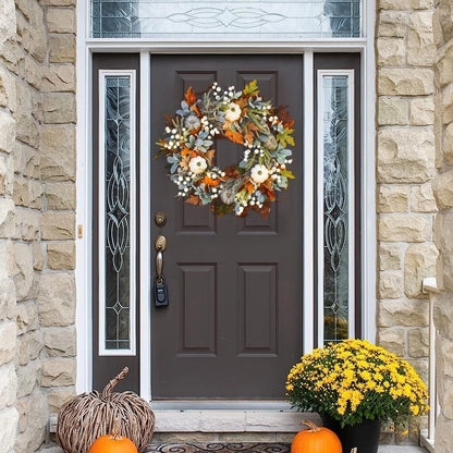 Halloween Fall Autumn Decor Wreath Pumpkin Maple Leaf Garland Front Door Window