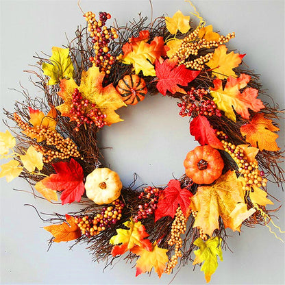 Halloween Fall Autumn Decor Wreath Pumpkin Maple Leaf Garland Front Door Window