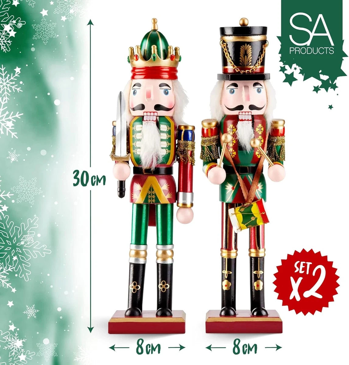 2 Pack Christmas Nutcracker Wooden Nut Cracker Traditional Xmas Festive Decor