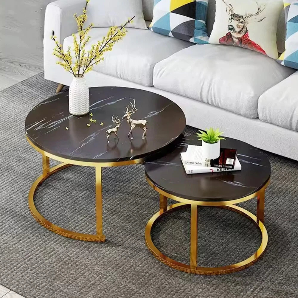 Nesting Coffee Tables Set of 2 Round Stacking Sofa Side Tables for Living Room
