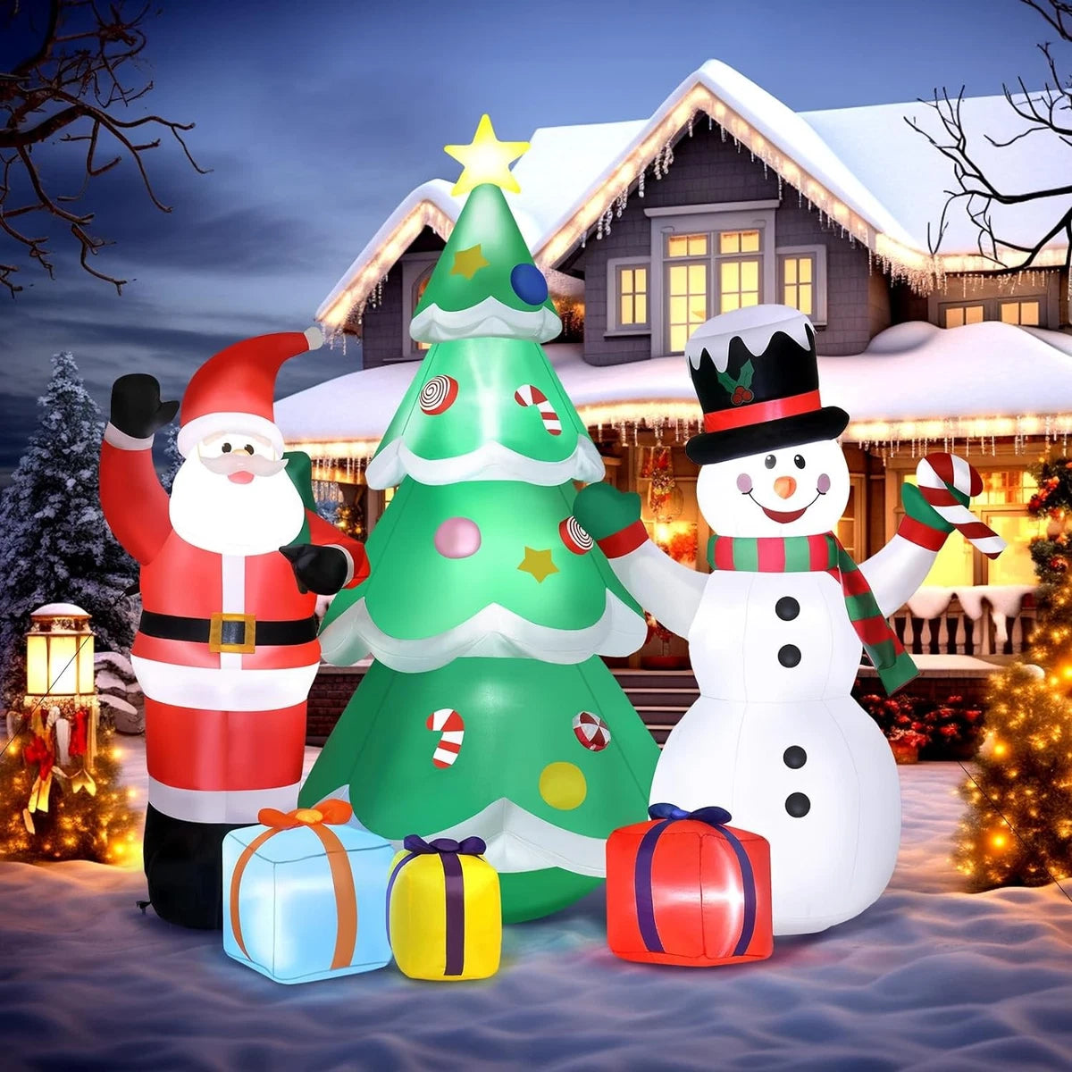 Christmas Inflatable Santa Snowman Tree Outdoor Decor LED Light Holiday Blow Up