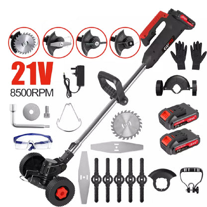 Wheel Cordless Strimmer Grass Trimmer Tree Cutter Garden Edger 2 Batteries Set
