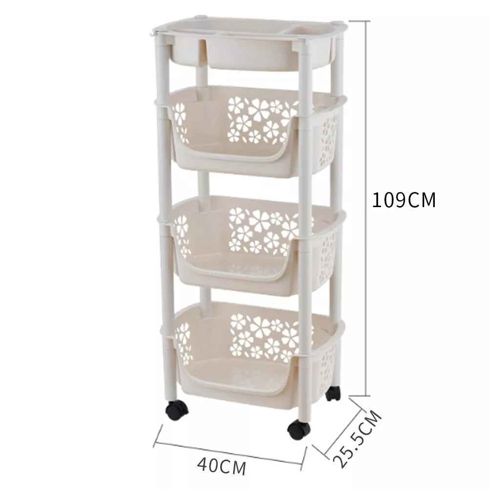 4 Tier Kitchen Basket Storage Trolley Organiser Fruit Vegetable Rack On Wheels