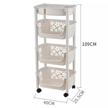 4 Tier Kitchen Basket Storage Trolley Organiser Fruit Vegetable Rack On Wheels