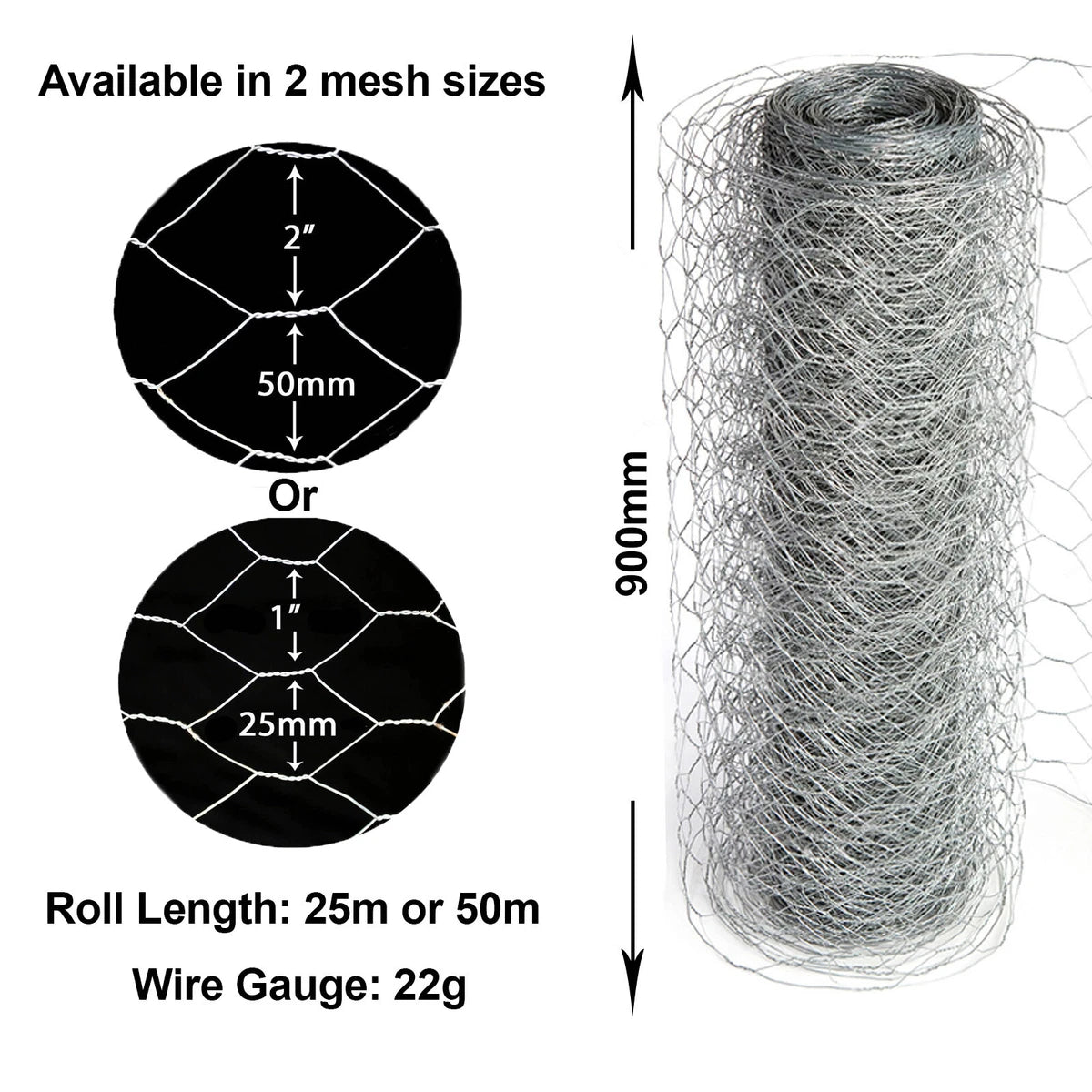 Chicken Wire Mesh Fencing Galvanised Netting Rabbit Fence Pet Garden 25mm Hole