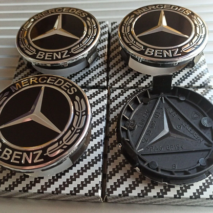 4x Mercedes Black Alloy Wheel Centre Hub Caps 75mm A B C E S M Class ML CLA GLA