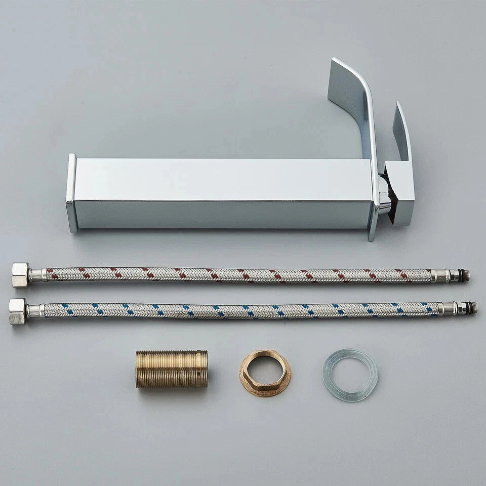 Tall Cloakroom Waterfall Basin Mixer Tap Mono Tall Bathroom Sink Tap Chrome + Fixings