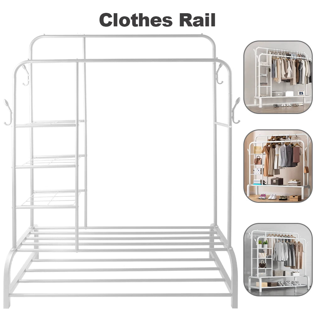 Double Heavy Duty Clothes Rail Hanging Rack Shelf Metal Display Stand Garment UK