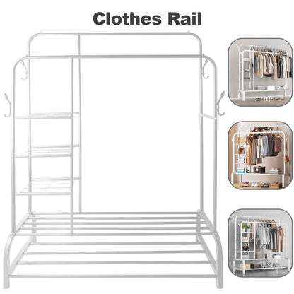 Double Heavy Duty Clothes Rail Hanging Rack Shelf Metal Display Stand Garment UK