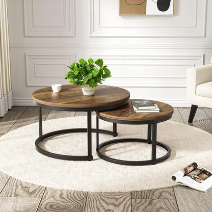 Nesting Coffee Tables Set of 2, Round Stacking Sofa Side Tables for Living Room