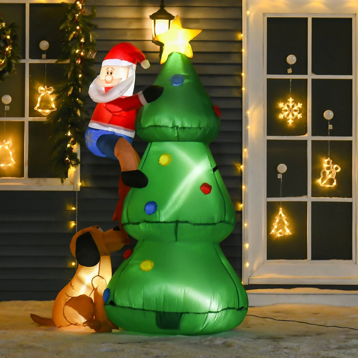 6ft Inflatable Christmas Tree, LED Lighted with Santa Claus Dog Decoration