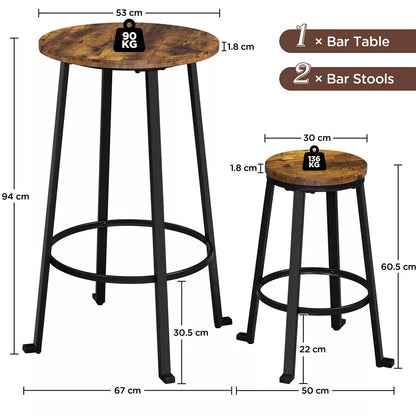 Industrial Bar Table Set 3 Piece Dining Table Set Rustic Bar Table and Bar Stool
