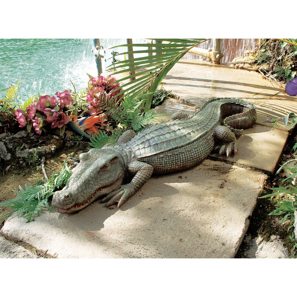 Swamp Beast Lawn Alligator Crocodile Garden Sculpture, 94 cm, Polyresin, Full Color, Beige