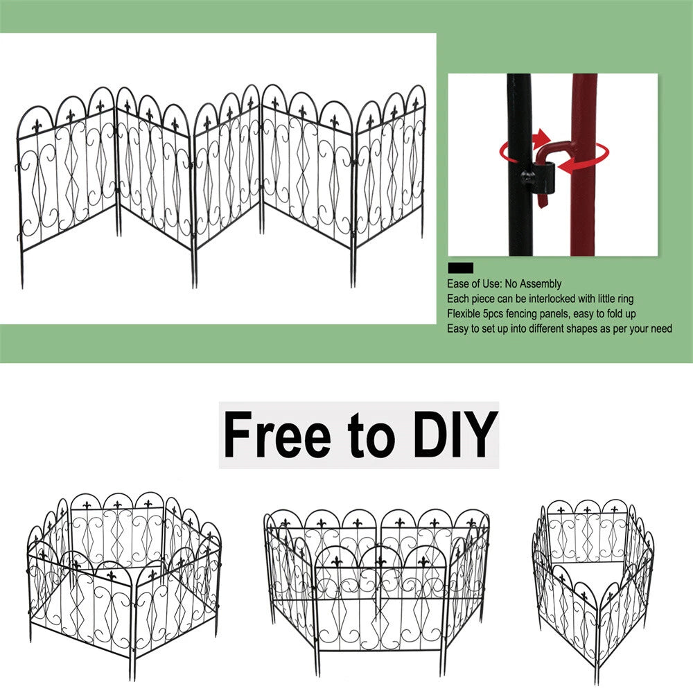 5 Garden Fence Panels Pet Animal Barrier Fence Dog Rabbits Defense Ground Border