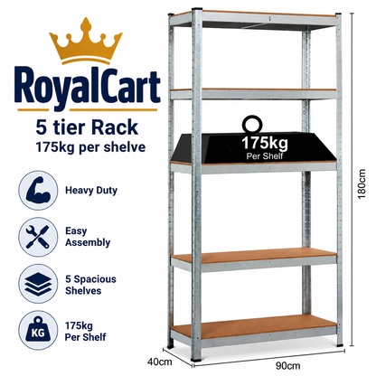Warehouse 5 Tier Racking Shelf 180x90x40cm Heavy Duty Steel Garage Shelving Unit Garden Shed Shelving Galvanized,Red, Blue,Blac