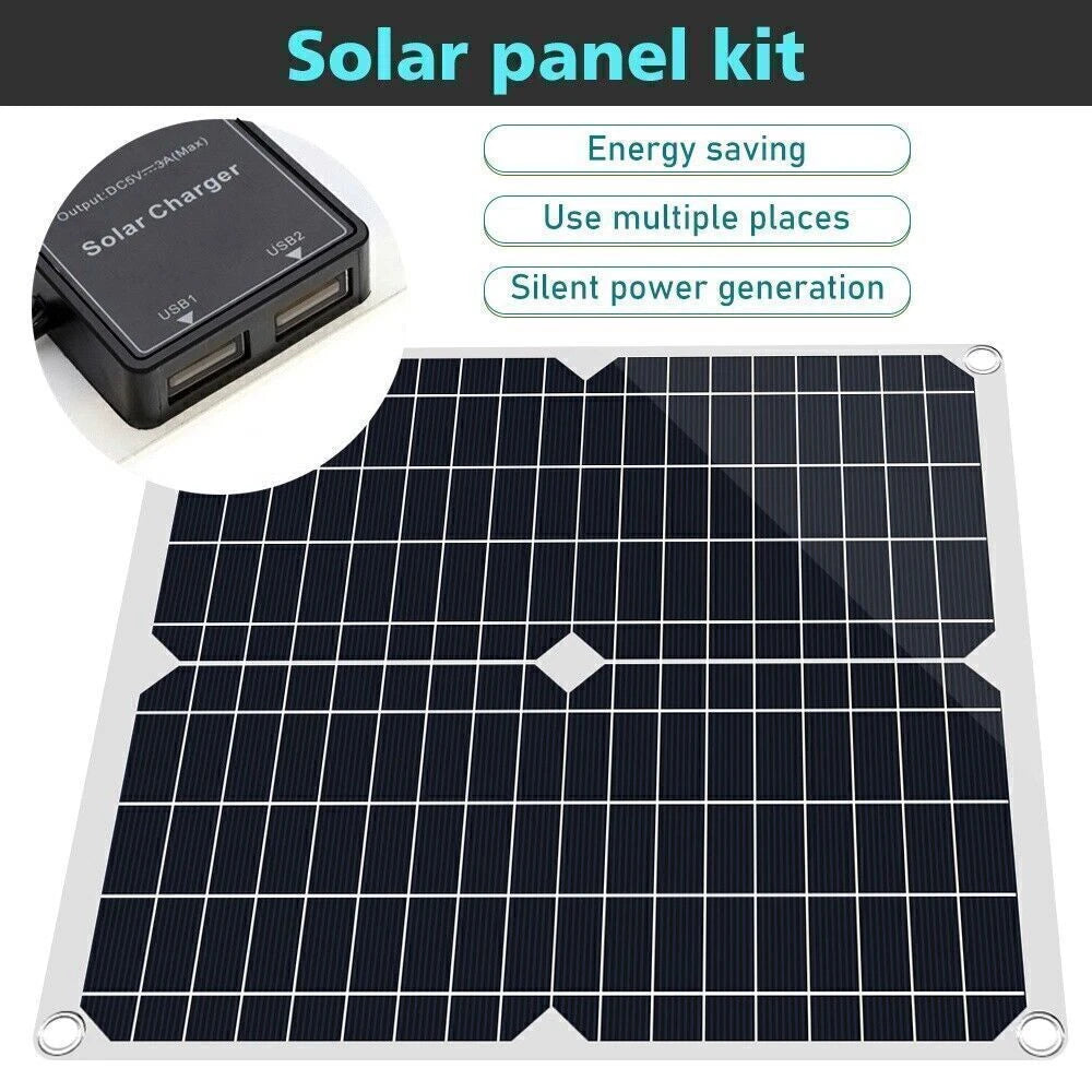 Portable 20W Solar Panel Kit 12V Battery Charger USB Car Van Caravan Boat Trickle