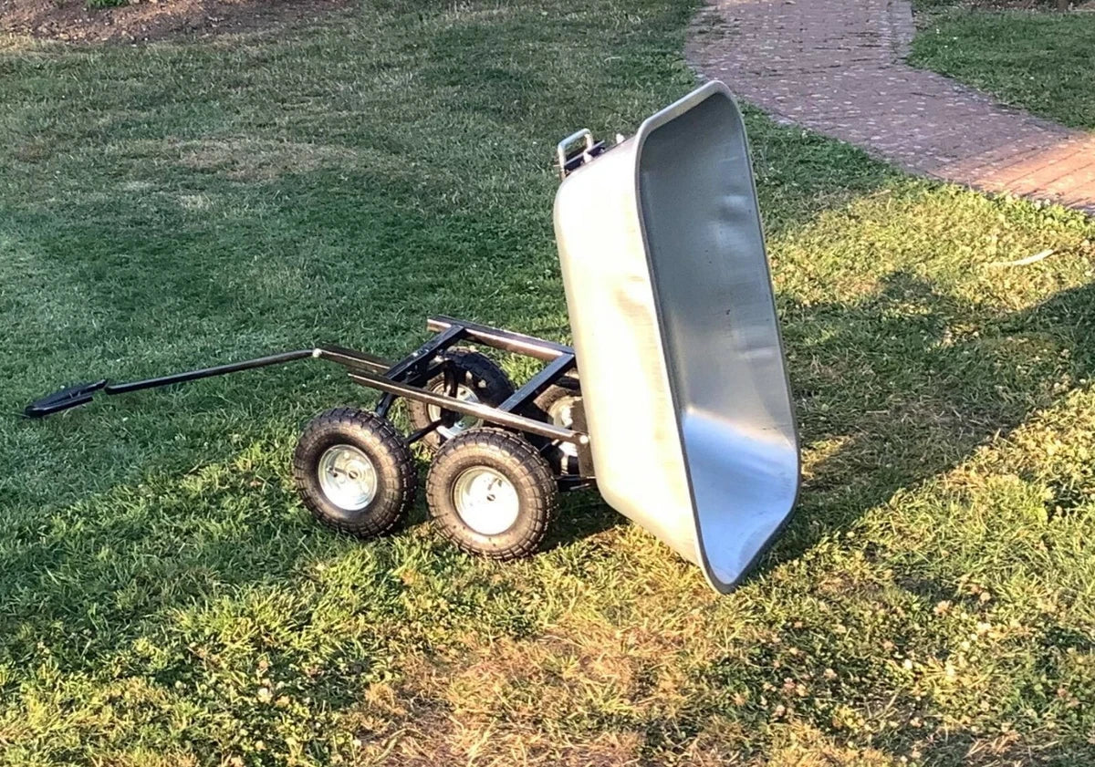 Garden trolley 4 wheel tipping dump wheelbarrow cart padded handle 80 litre