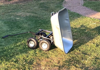 Garden trolley 4 wheel tipping dump wheelbarrow cart padded handle 80 litre