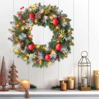 LED Christmas Wreath For Front Door Garland Christmas Xmas Ball Decor Outdoor