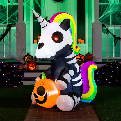 5FT Inflatable Skeleton Unicorn, Lighted Halloween Yard & Outdoor Decoration