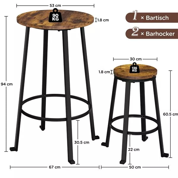 Industrial Bar Table Set 3 Piece Dining Table Set Rustic Bar Table and Bar Stool