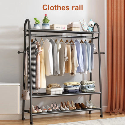 Heavy Duty Double Clothes Rail Rack Garment Hanging Stand Open Wardrobe Shelf UK