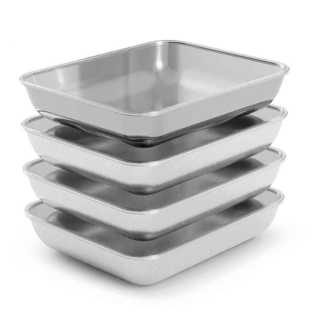 4x Large Food Storage Box Container Fresh-Keeping Box Stainless Steel With Lids