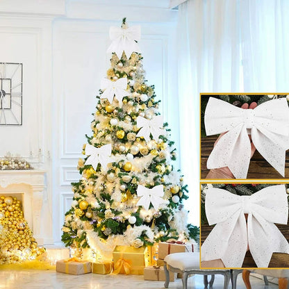 10Pcs Glitter Bows Christmas Tree Big Bowknot Ornaments Xmas Party Present Gifts